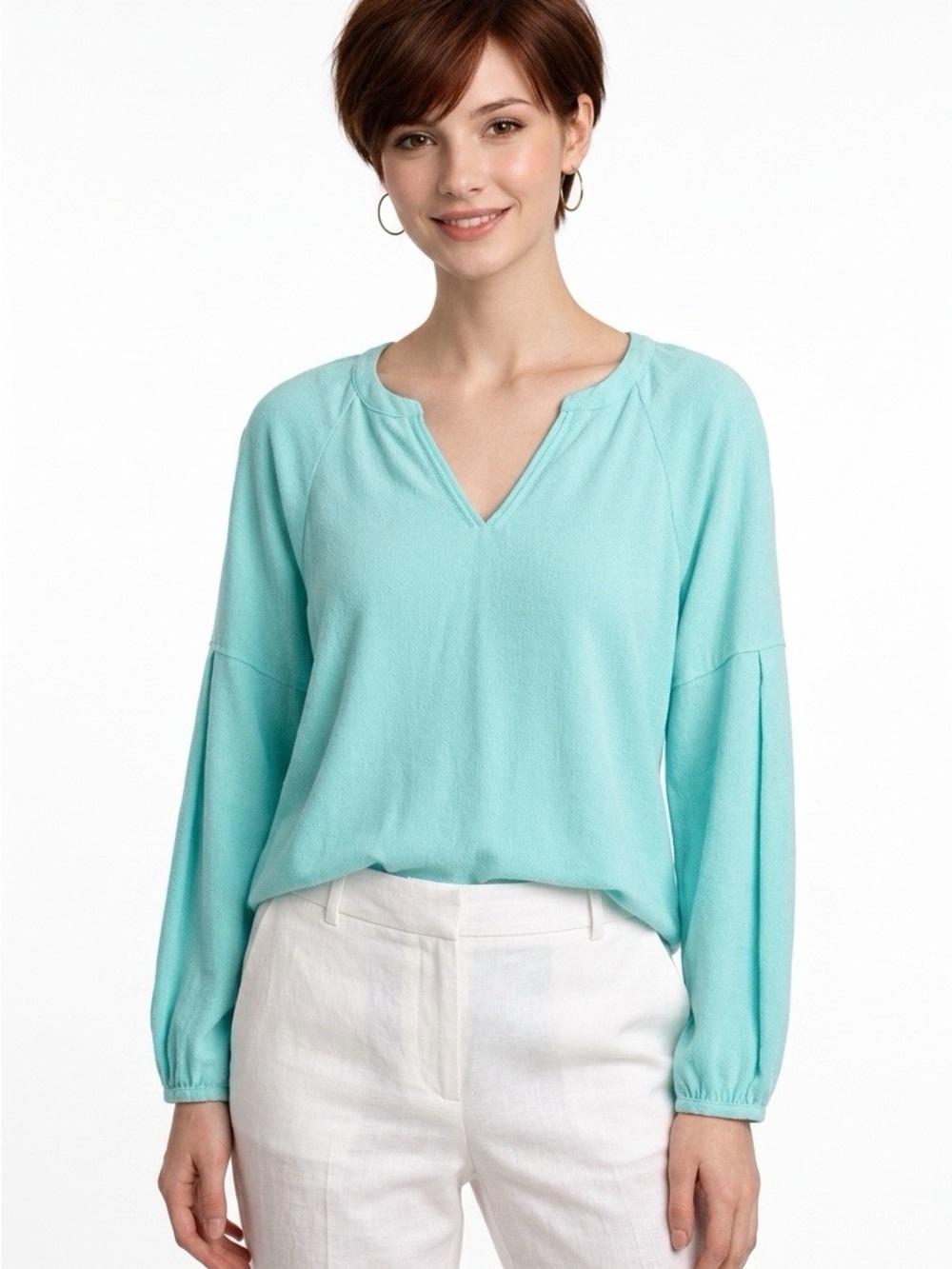 Vince Camuto Light Aqua V-Neck Long Sleeve Blouse
